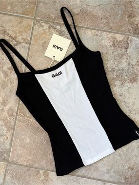 Gaui Two Tone Ribbed Tank Top Small Color Block NWT Logo Cami Spaghetti Strap
